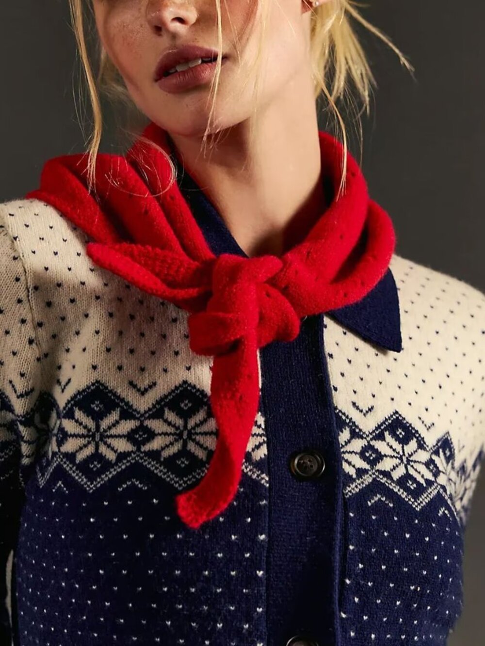 ☀️ Free People Essential Triangle Scarf Red Eyelet Knit Bandana One Size NWT